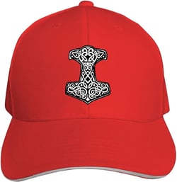 Thor's Hammer Viking Norse Baseball Cap Hat for Men Women Trucker Hat Adjustable Unisex Hat One Size Red