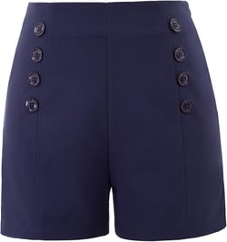 Belle Poque Women High Waist Stretch Shorts Vintage Button Sailor Shorts Pinup Shorts Large Navy Blue