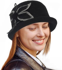 Ruphedy Women Wool Felt Bucket Hat Winter Church Dress Cloche Hats 1920s 50s One Size Z002-black