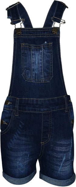 A2Z Kids Girls Dungaree Shorts Denim Ripped Stretch Jeans Overall Jumpsuit 5-13 Year Dark Blue 9-10 Years