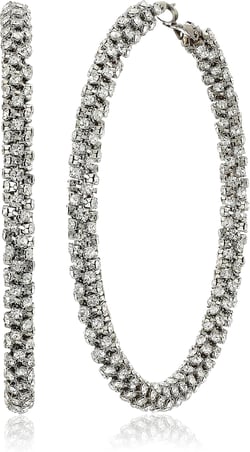 GUESS Women's Silver-Tone Pave Crystal Glass Stone Hoop Earrings