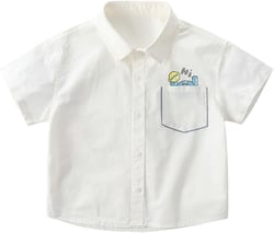 Unisex Boys Girls Short Sleeve Button Down Shirt Little Kids Lapel Collar Solid Blouse with Pocket 5-6 Years White