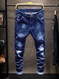 Men's All-Over Allover Print Stretch Relaxed Fit Straight Leg Jeans