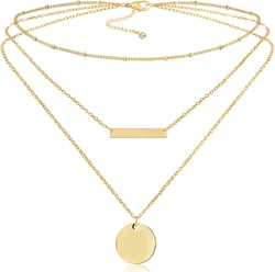 Fiusem Gold Layered Necklaces for Women, Dainty 14K Gold Plated Pendant Necklace and Choker Necklaces for Women Layered Coin