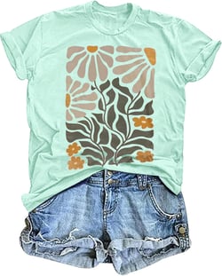 Women's Vintage Flowers Shirt Boho Cottagecore Pastel Botanical Floral Printed T Shirt Wildflowers Graphic Tee Fall Tops Small Green5