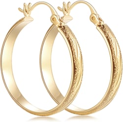 Gold Earrings 14k Gold Hoop Earrings for Women 14K Gold Earrings Chunky Gold Hoop Earrings with Engraved Design Gold Earrings for Women’s Hoop Earrings 25mm