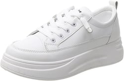 Women's Comfortable Platform Thick Sole White Sneakers Fashion Casual Low Top Lace Up Soft Non-Slip Walking Shoes 5 White