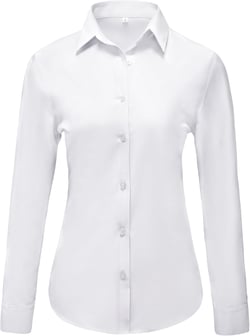 White Collared Shirt Women Long Sleeve Shirts Soft Polyester Simple Uniform Cover up Plain Blouses & Button-Down Stretchy White Size XL