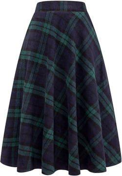Long Plaid Wool Skirt for Womens Winter Fall Warm High Elastic Waist A line Flared Pleated Wool Tartan Skirts Green X-Large
