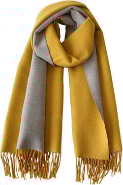 PFLife Cashmere Scarf for Women Wool Scarf Christmas Gift Box Double-sided Style Tassels Winter Thick Oversized Scarves Wraps Yellow