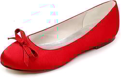 Women's Wedding Flats Shoes for Bride with Bow Knot Satin Round Toe Slip on Comfortable Low Heel Ballet Party Dress Flats 10.5 Red
