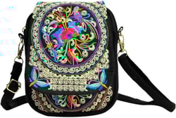 Shoulder Bag, Ethnic Phone Bag Embroidered Flower Crossbody Bag Vintage Handbag Canvas Pouch for Women Golden