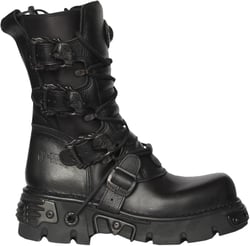 New Rock Unisex Black Leather Biker Metallic Reactor Boots - M.391-S18