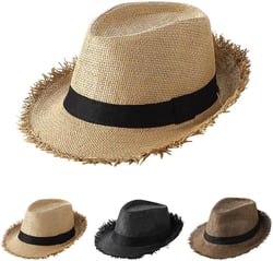 Straw Fedora Hat for Men Women Short Brim Panama Sun Beach Hat Summer Roll Up Cuban Trilby Sun Hat UPF 50+ Medium Wide-khaki
