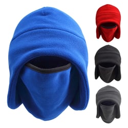 Grandest Birch 2 In 1 Warm Windproof Face Cover Hat Solid Color Fleece Lined Unisex Earflap Hat for Skiing