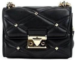Michael Kors Serena Small Smooth Black Vegan Leather Studded Flap Crossbody Women's Bag