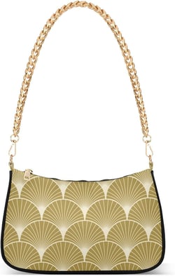 Gold Art Deco Pattern Handbags for Women Chain Shoulder Bag Womens Tote Clutch Purses with Zipper