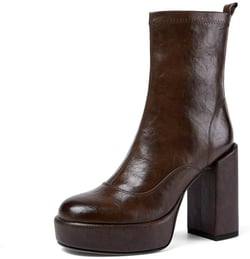 TinaCus Women's Handmade Genuine Leather Round Toe Side Zipper Platform High Heel Ankle Boots 8.5 Brown