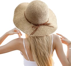 Sun Hat Women,Straw Hat Women, Foldable Sun Hats for Women Uv Protection, Boho Wide Brim Beach Hats Beige
