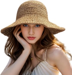 Womens Straw Beach Sun Hats, Foldable Packable Floppy Handmade Crochet Hats for Women,Large Summer Vacation Wide Brim Hat Khaki-a