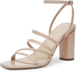 Women Heeled Sandals Square Open Toe Block High Heels Strappy Chunky Heels Ankle Strap Sandals Comfort Dress Party Prom Shoes 6.5 Patent Nude