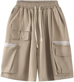 Hewlshawn Women's Summer High Waist Athletic Shorts Unisex Loose Hiking Cargo Pants Bermuda Streetwear X-Large Khaki