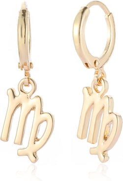14k Gold Plated Zodiac Sign Drop Hoop Earrings for Women Birthday Gift Virgo