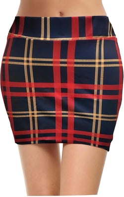 Topdress Women's Bodycon Mini Club Skirts Basic Elastic High Waisted Stretch Pencil Short Skirts with Slit Medium Red Plaid Mini