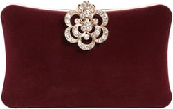 Velvet Evening Bags For Women With Flower Closure Rhinestone Crystal Embellished Clutch Purse For Party Wedding Burgundy