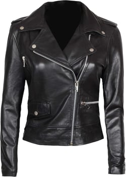 Decrum Leather Jacket Women – Trendy Fashion Asymmetrical Leather Jackets for Women Medium Amber - Black Leather Jacket