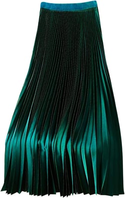 Plus Size Satin Skirts for Women Solid High Waist Pleated Flowy Swing Midi Skirt, Ladies Elegant Versatile Skirts Green