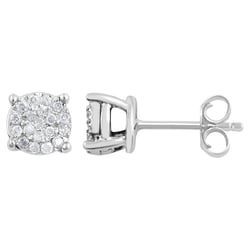Brilliance Fine Jewelry 1/6 Ct Diamond Sterling Silver Cluster Stud Earrings for Women