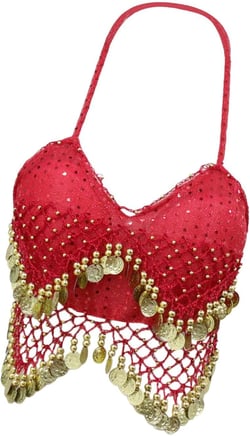 Sequin Crop Top Belly Dance Costume,Glitter Bra Tops for Club Party Adult Women Red
