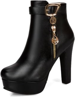 Viuluti Fashion Women's Chunky High Heel Ankle Boots Sexy Soft PU Leather Side Zipper Platform Ankle Booties 5 Black
