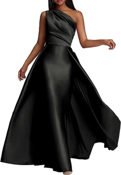 Women's Elegant One Shoulder Prom Dress Sleeveless Backless Mermaid Satin Sheath Evening Dresses 22 Plus Black