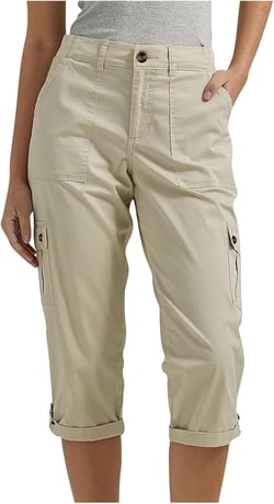 Cargo Capri Pants Women High Waisted Elastic Capris Trousers Cropped Pants with Pockets Casual Work Clothes Khaki Small
