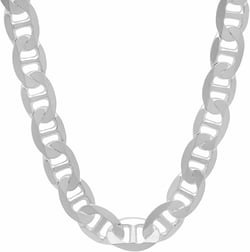 Men's 10mm Solid .925 Sterling Silver Flat Mariner Chain Necklace, 28 inches