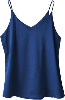 Wantschun Womens Silk Satin Camisole Cami Plain Strappy Vest Top T-Shirt Blouse Tank Shirt V-Neck Spaghetti Strap XS-4X X-Large Basic - Navy Blue