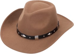 Men Women Felt Wide Brim Vintage Western Cowboy Hats Pinch Front Cowgirl Hat with Belt One Size Khaki