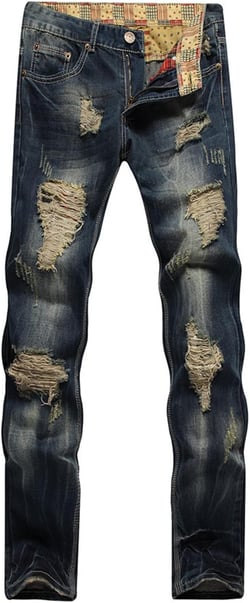 Men's Ripped Skinny Jeans Stylish Motobicycle Straight Leg Pants Vintage Print Distressed Button Zipper Denim Pants XX-Large Blue