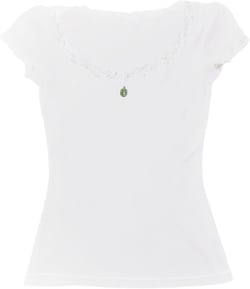 Womens E-Girls Short Sleeve T-Shirt Y2k Lace Trim Crop Tops Crewneck Fairy Grunge Tee Tops Aesthetic Summer Clothes Large Creamy White