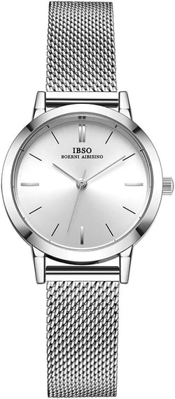 Women Stainless Steel Band Watches Ladies Quartz Wristwatches Waterproof Unique Design Mesh Bracelet Watch Relogio Feminino (3630 Silver SS)