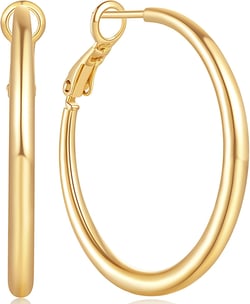 AMELINE 14K Gold Earrings for Women, Shiny Gold Hoops, Small Hoop Earrings for Women Trendy, Hypoallergenic Thicker Gold Hoop Earrings, Well-polished Finish 30mm