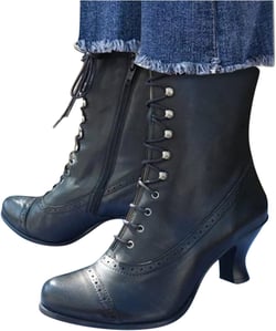 Zrayuler Victorian Boots Witch Costume Renaissance Shoes Women Pirate Vintage Witchy Boot Lace Up Kitten Heel Ankle Round Toe Mid Booties Wedding Bridal Women's Calf Combat Leather Faux Shoes