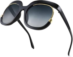 FEISEDY Retro Square Round Women Sunglasses Large Vintage Lady Shades B4091 Black 56 Millimeters