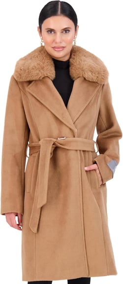 Vince Camuto Double-Breasted Wool Blend Womens Jacket, Winter Coats for Women Large Camel
