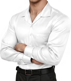 Mens Luxury Satin Silk Dress Shirts Wrinkle Free Casual Button Down Long Sleeve Shirt Prom Wedding Shirt Medium White