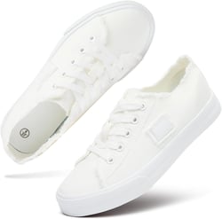 hash bubbie Women's Canvas Sneakers Low Top Canvas Shoes Lace up Fashion Sneakers Comfortable White Tennis Shoes for Women（White.US7.5）