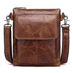 HUMERPAUL Men Crossbody Bag Retro Simple Backpack Leather Shoulder Bag(Yellow Brown)