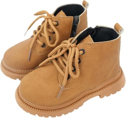 FEOYA Unisex Child Faux Leather Ankle Boots Non-Slip Lace Up Zipper Outdoor School Boots 2024 8 Toddler Brown